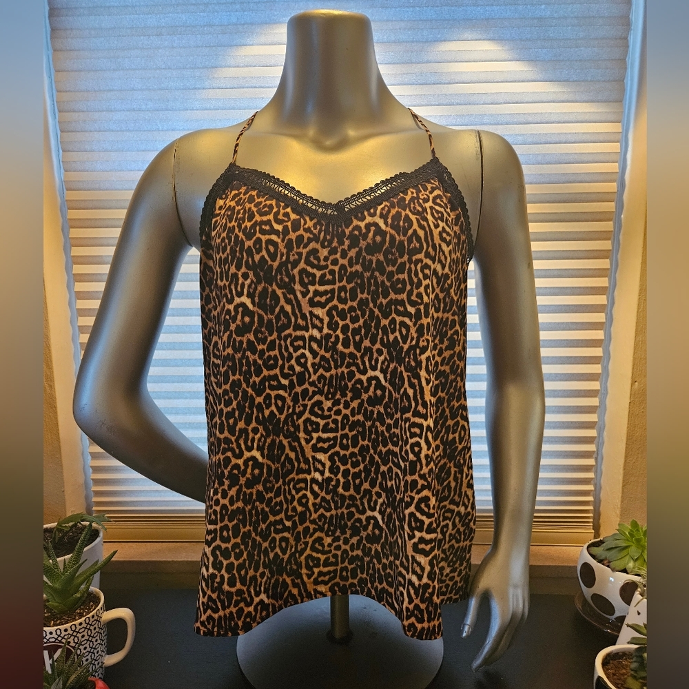 EUC Jessica Simpson Leopard/Cheetah Print T-Back Sleeveless Top - Size L